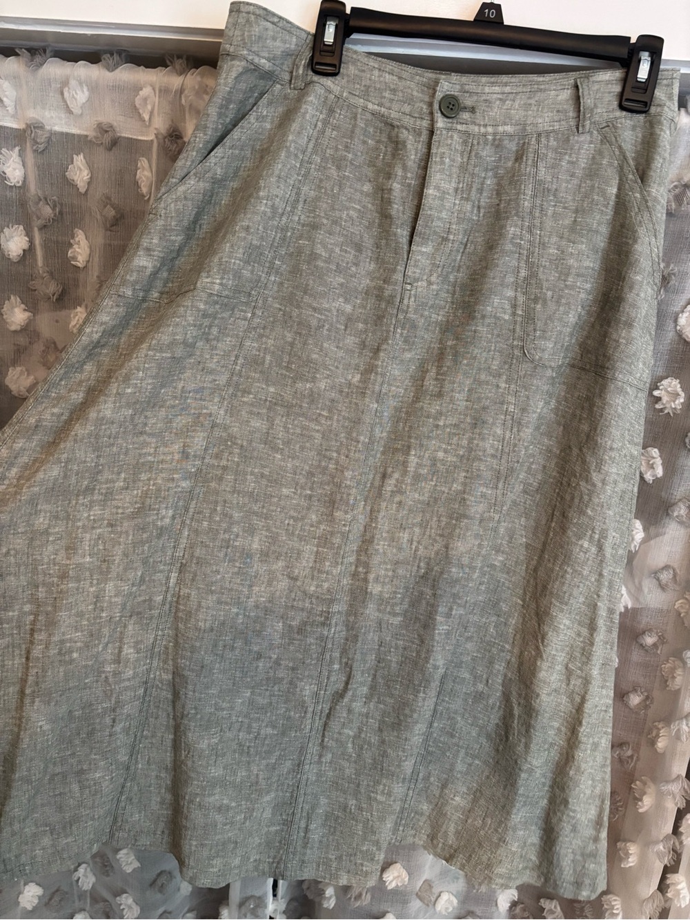 Christopher & Banks Light Sage A-Line Linen Blend Skirt - Picture 3 of 8